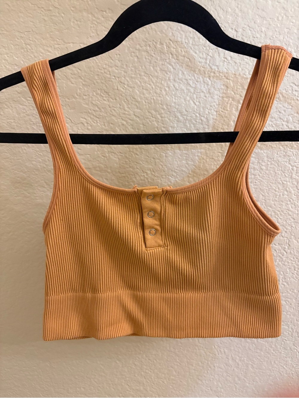 Ribbed Henley Crop Tank Top - Orange
